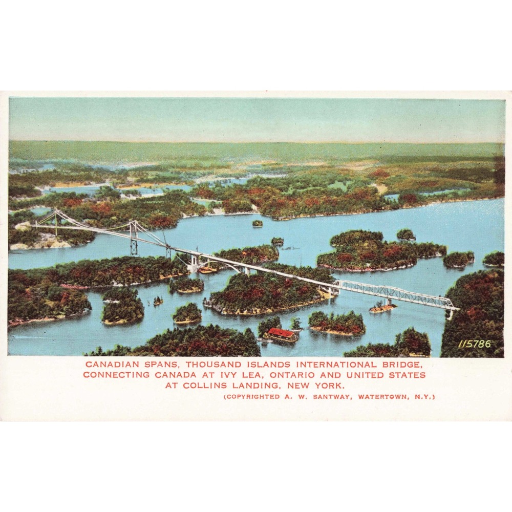 Thousand Islands Bridge Canadian Spans Ivy Lea Ontario NY Linen Postcard Santway - Picture 1 of 2